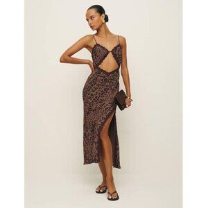 NEW Reformation Annalisa Leopard Print Cutout Midi Dress CAYO, Size 4